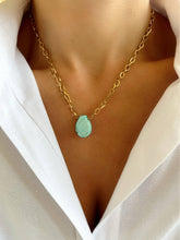 Load image into Gallery viewer, Teardrop Turquoise Stone Gold Necklace
