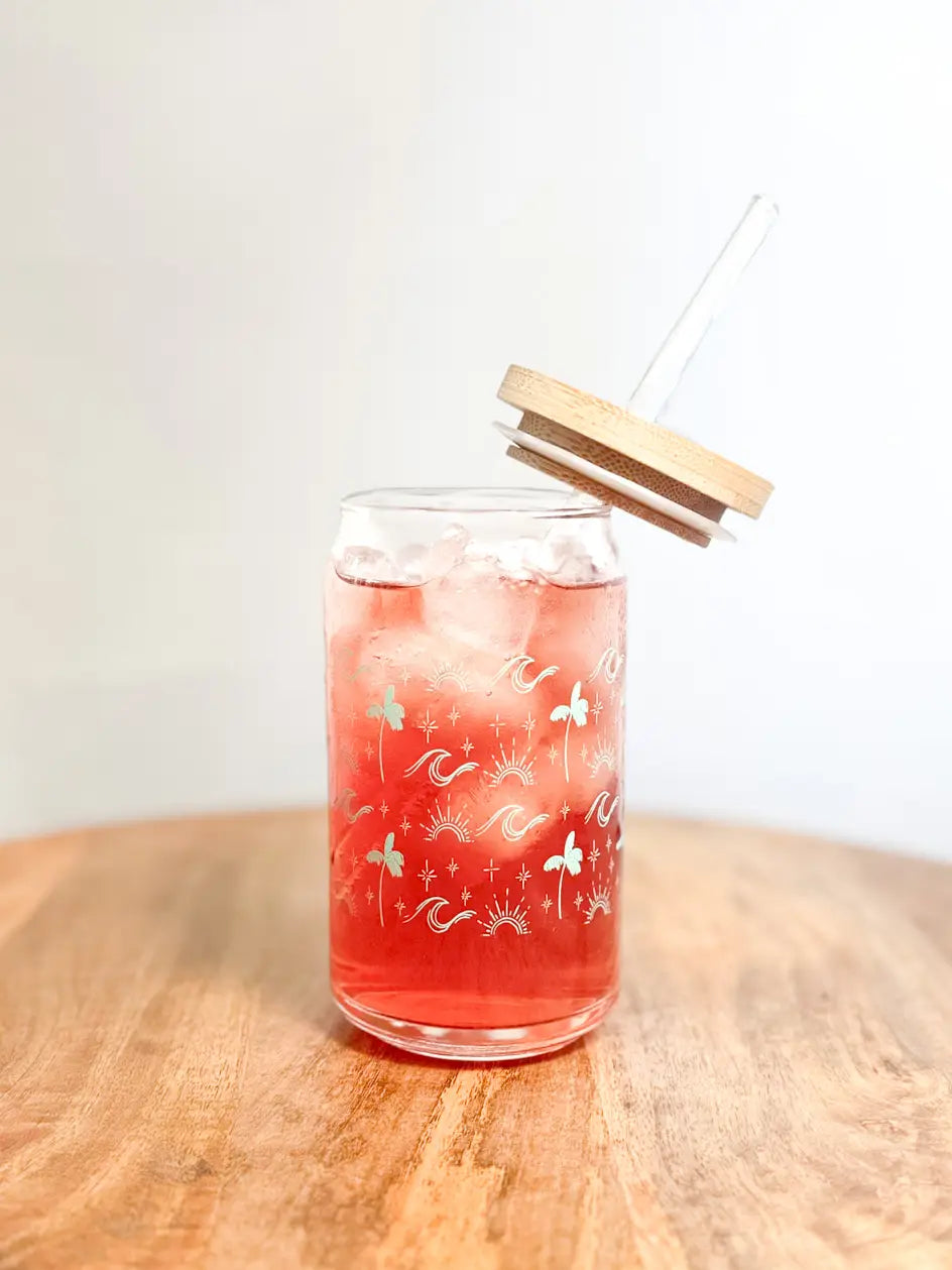Beach Glass Latte Can  W/ Bamboo Lid + Glass Straw