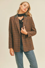 Load image into Gallery viewer, Plaid Faux Leather Collar Blazer - Final Sale
