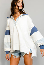 Load image into Gallery viewer, French Terry Knit Color-block Collared Loose Fit Top - Ivory/Navy
