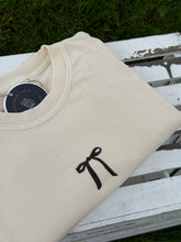 Load image into Gallery viewer, Chocolate Brown Bow Embroidered Ivory Tee
