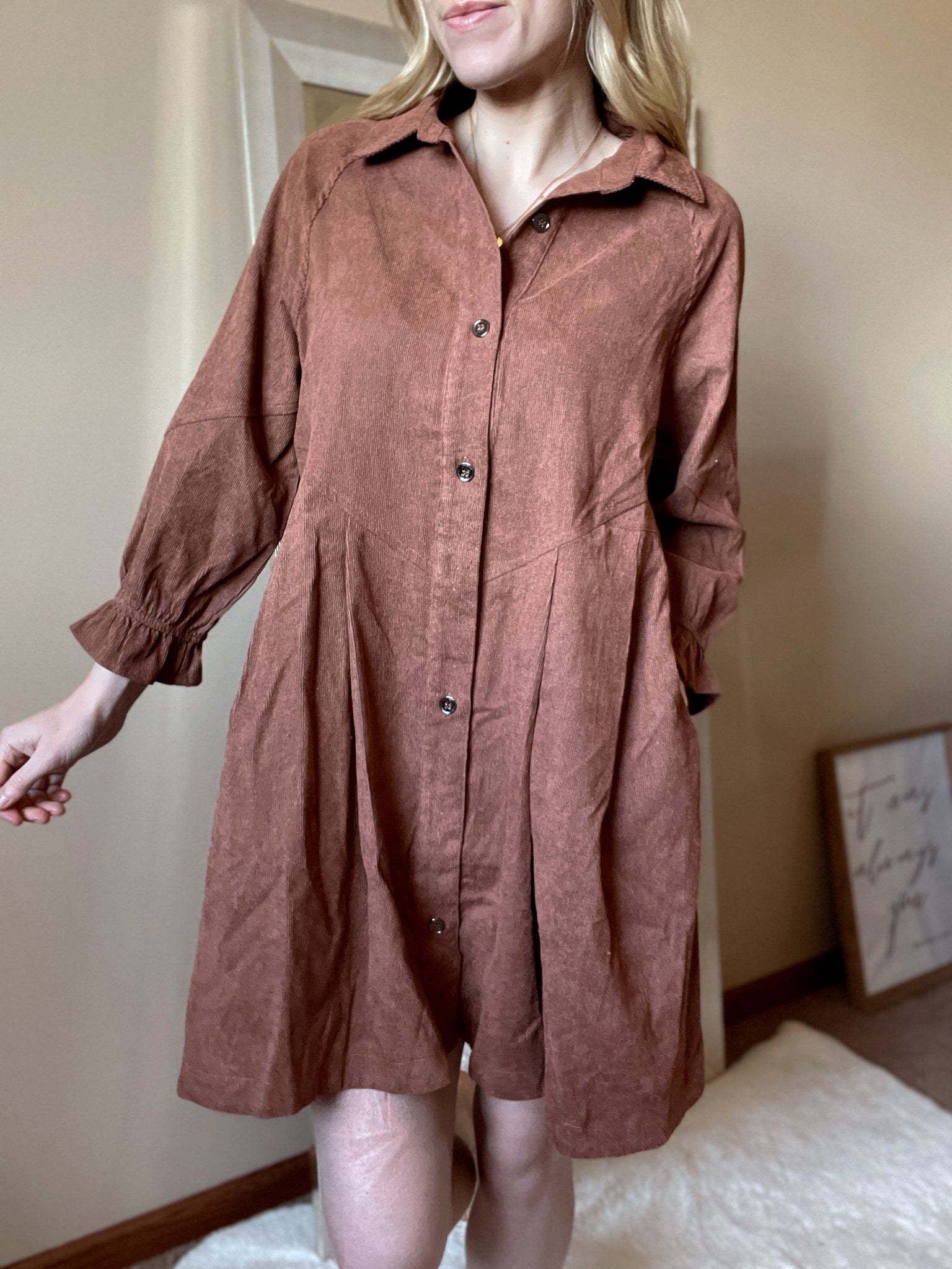 Brown Corduroy Button Down Dress Thread & Table Brown Corduroy Button Down Dress Thread & Table
