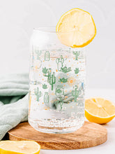 Load image into Gallery viewer, Prickly Cactus Glass Latte Can With Bamboo Lid + Glass Straw
