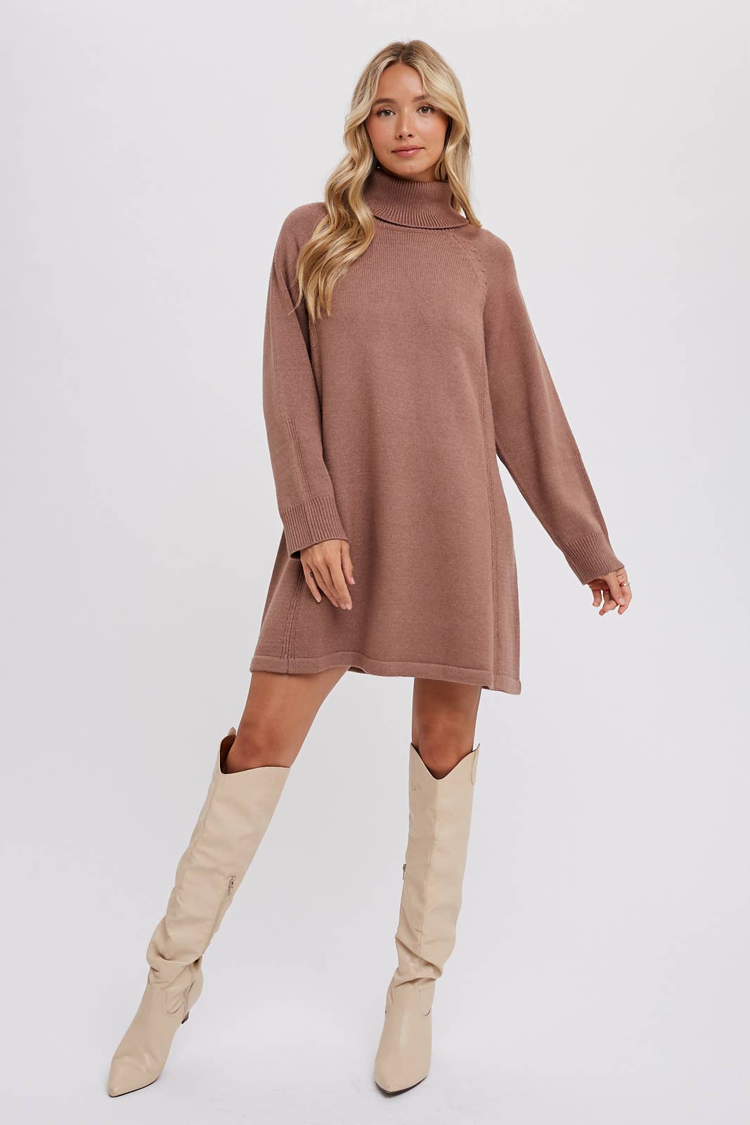 Cable Knit Prettylittlething Jumper Dress Turtleneck Knit Sweater Dress  Latte Latte M/L