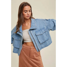 Load image into Gallery viewer, Cropped Bomber Denim Jacket
