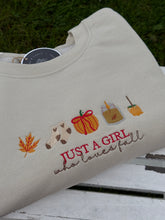 Load image into Gallery viewer, Just A Girl Who Loves Fall Embroidered Crewneck
