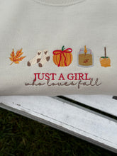 Load image into Gallery viewer, Just A Girl Who Loves Fall Embroidered Crewneck
