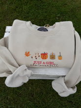 Load image into Gallery viewer, Just A Girl Who Loves Fall Embroidered Crewneck
