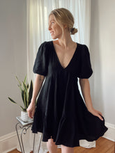 Load image into Gallery viewer, Penny Tiered Mini Black Dress
