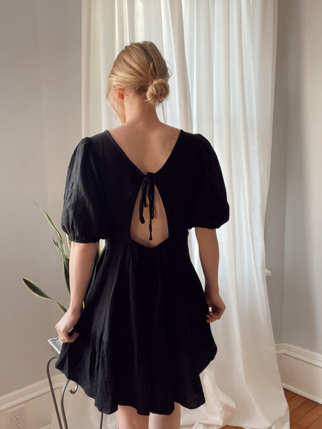 Penny Tiered Mini Black Dress