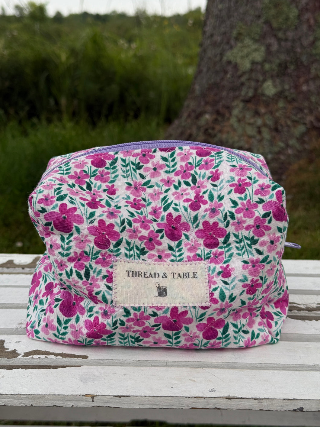 Purple Floral Quilted Pouch