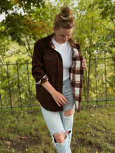 Load image into Gallery viewer, Roslyn Reversible Shacket in Brown Corduroy + Flannel
