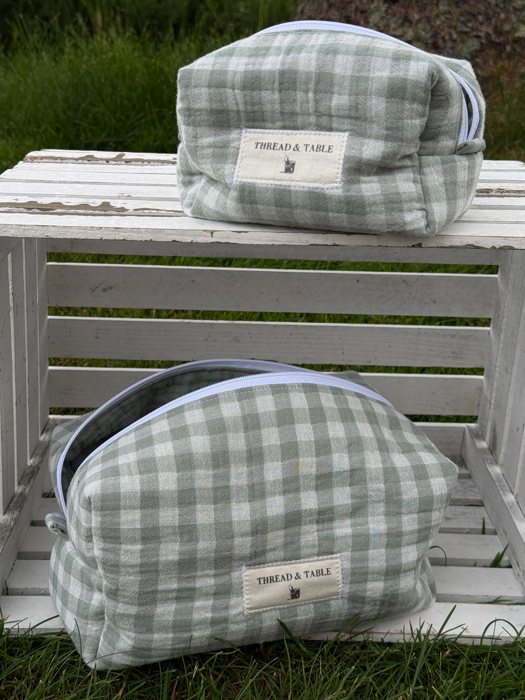 Sage Sherbet Gingham Pouch - 2 Sizes