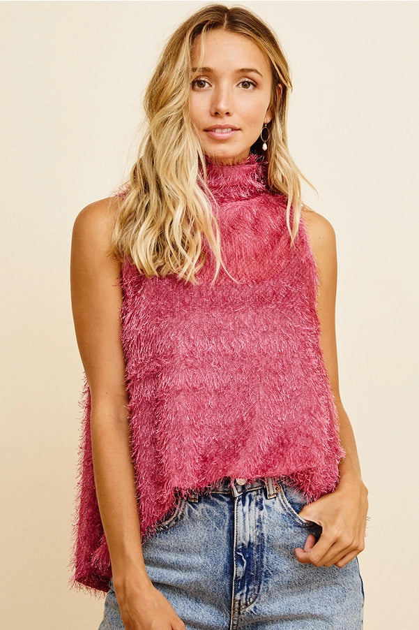 Selena Sleeveless Mauve Fuzzy Top - Final Sale