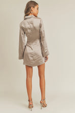 Load image into Gallery viewer, Silver Satin Shirt Dress - Final Sale
