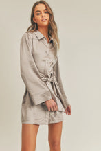 Load image into Gallery viewer, Silver Satin Shirt Dress - Final Sale
