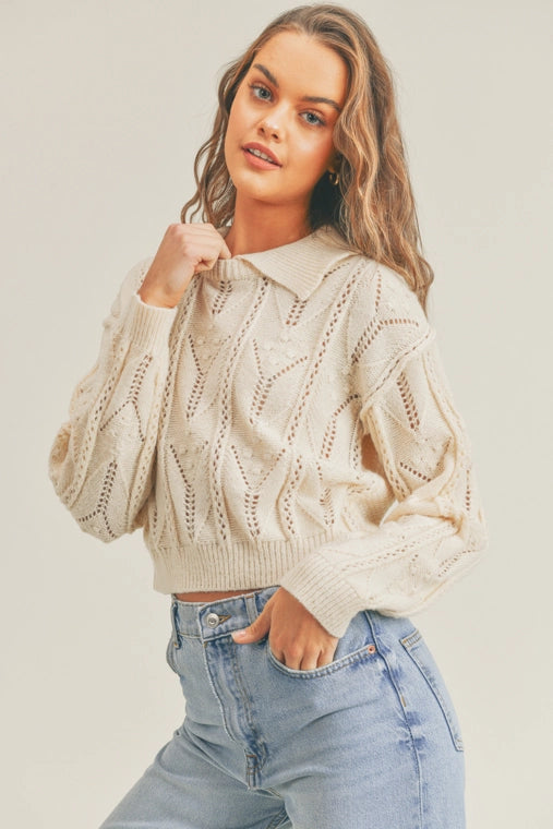 Creamy Collared Cable Knit Sweater - Final Sale
