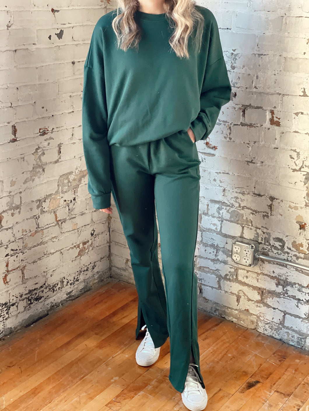 Deep Emerald Slit-Hem Sweatpants